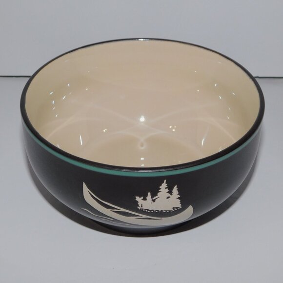 Bass Pro Shops Brown Cream Teal Stoneware Canoe Soup Cereal Bowl - Picture 2 of 5